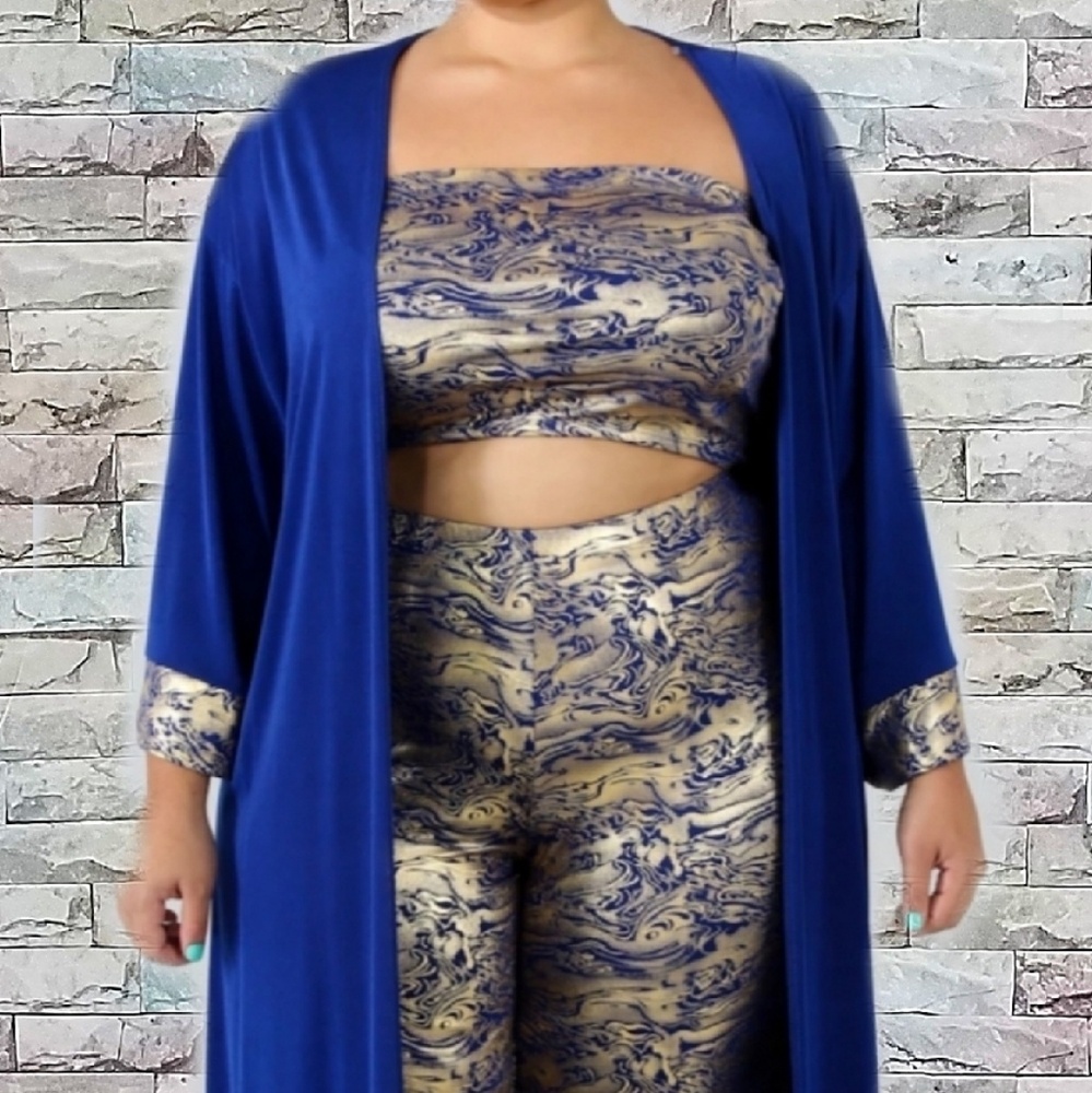 Plus Size Royal Blue/ Gold 3 Piece Set